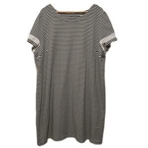 Talbots Short Sleeve Dress Womens 3X Black White Striped Knit Pullover Preppy